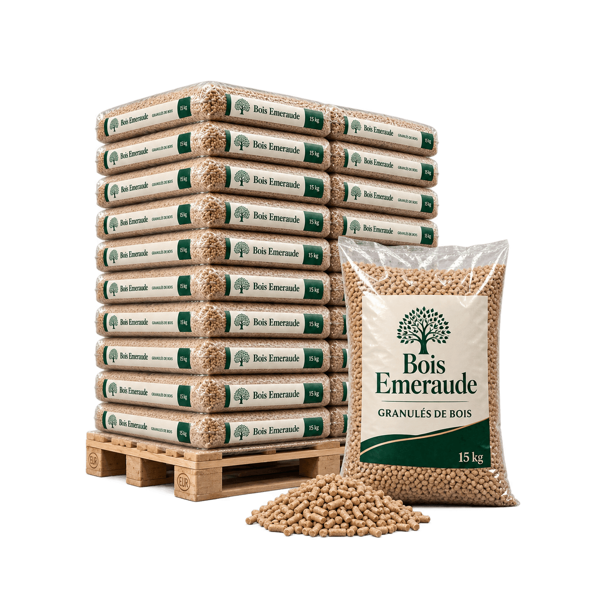 Granulés de bois EN+ A1 – 2 palettes de 132 sacs (1 980 kg)